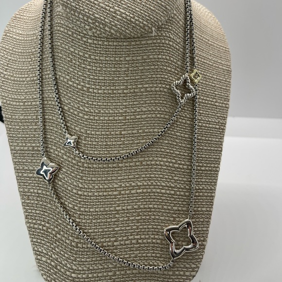 David Yurman Quatrefoil Box Chain Necklace, Silver and 14k Gold - Picture 2 of 16